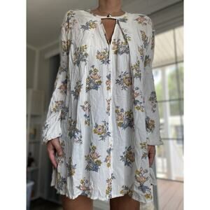 FREE PEOPLE Retro Tree Swing White Gardenia Floral Swing Mini Dress Tunic Top M